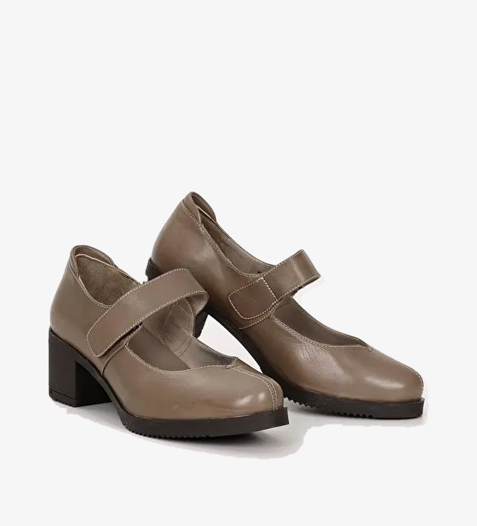 VİZON Hakiki Deri Yuvarlak Burun Orta Topuklu Kadın Ayakkabı 24229 - Görsel 1