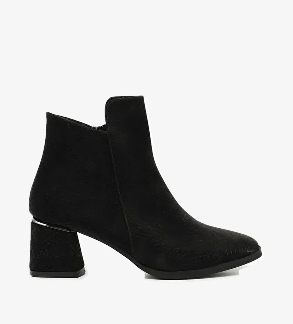 SİYAH Kalın Topuklu Fermuarlı Kadın Günlük Bot 35045 - Görsel 1