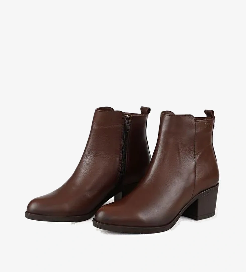 KAHVERENGİ Hakiki Deri Topuklu Fermuarlı Kadın Günlük Bot 51447