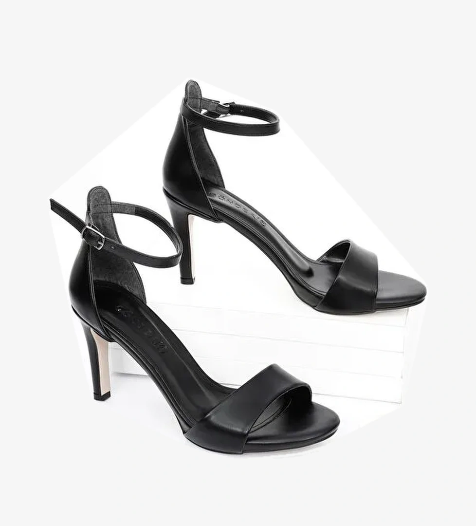 SİYAH İnce Ökçeli Platformlu Bantlı Kadın Topuklu Ayakkabı 37804