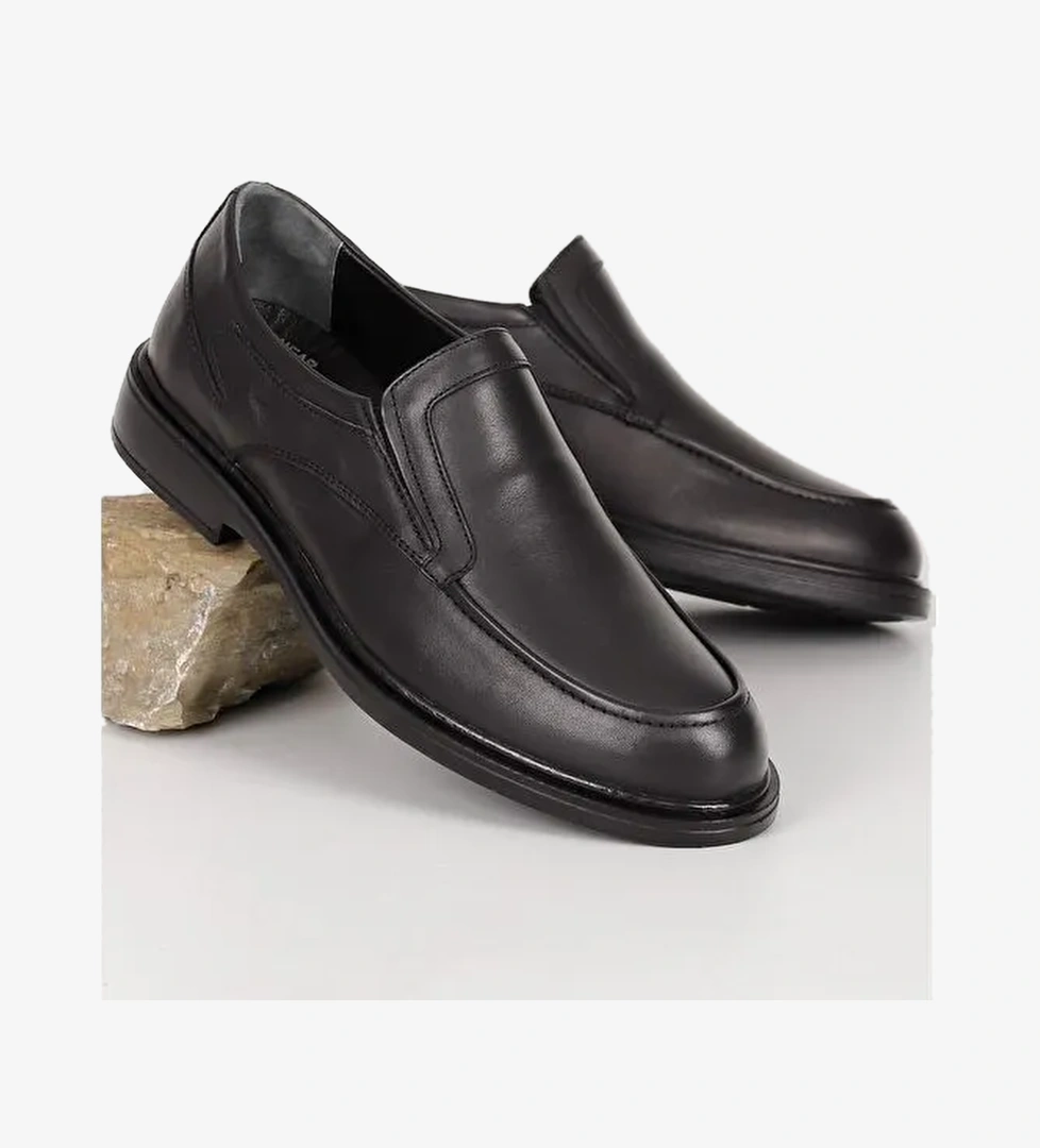 SİYAH Hakiki Deri Yuvarlak Burun Günlük Erkek Ayakkabı 42977 - Görsel 1