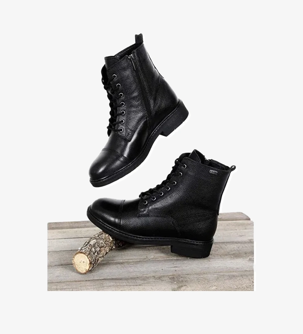 SİYAH Hakiki Deri Kadın Günlük Postal Bot 42411 - Görsel 1