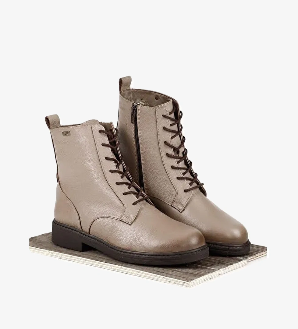 VİZON Hakiki Deri Yuvarlak Burun Kauçuk Taban Topuklu Fermuarlı Bağcıklı Kadın Günlük Postal Bot 42 - Görsel 1