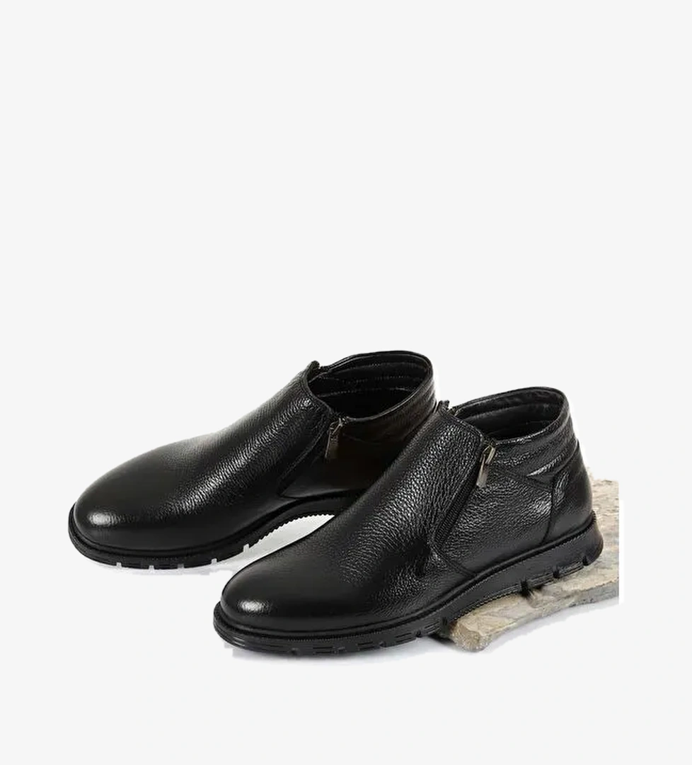 SİYAH Hakiki Deri Fermuarlı Erkek Bot 01791 - Görsel 1