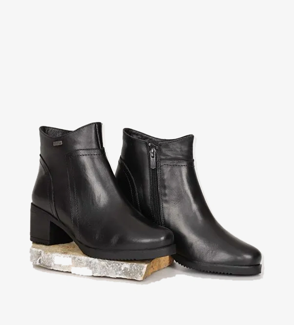 SİYAH Hakiki Deri Yuvarlak Burun Kadın Günlük Bot 51487 - Görsel 1