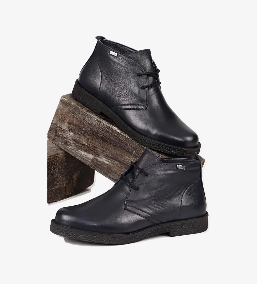 LACİVERT Hakiki Deri Oxford Kalıp Kauçuk Taban Bağcıklı Kadın Günlük Bot 51456