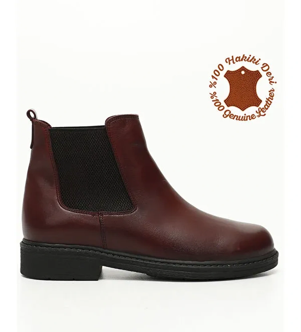 Kadın BORDO Kauçuk Taban Hakiki Deri Chelsea Bot - Görsel 1