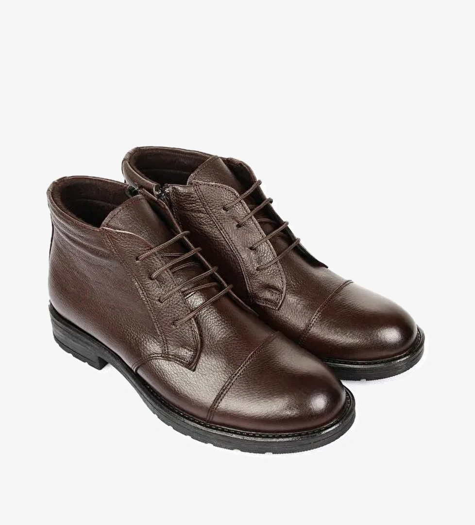 Gönderi̇(r) Si̇yah Kahverengi̇ Hakiki Deri Yuvarlak Burun Kauçuk Taban Bağcıklı Fermuarlı Günlük Erkek Bot 01223 model görseli