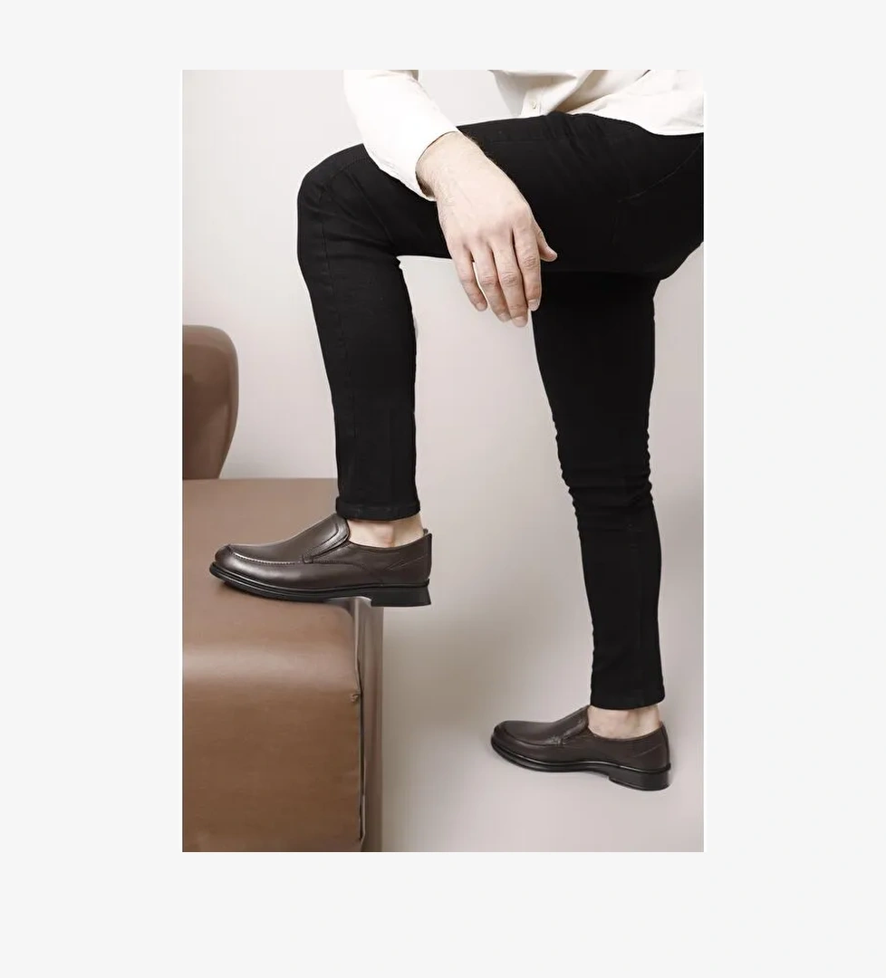 KAHVERENGİ Hakiki Deri Yuvarlak Burun Günlük Erkek Ayakkabı 42977 - Görsel 1