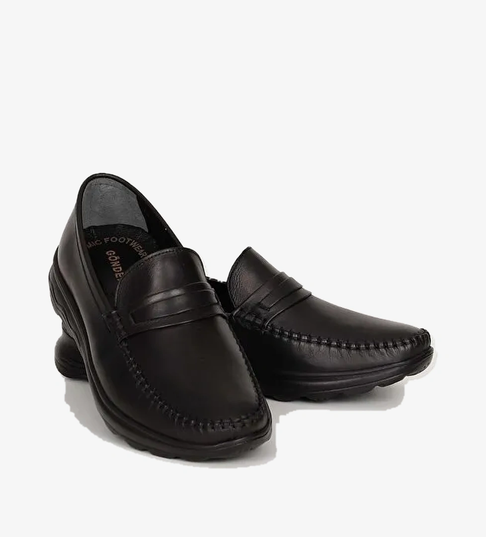 SİYAH Hakiki Deri Yuvarlak Burun Günlük Erkek Ayakkabı 42315 - Görsel 1