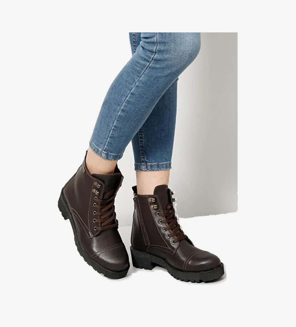 Gönderi̇(r) KAHVERENGİ Yuvarlak Burun Kauçuk Taban Topuklu Fermuarlı Bağcıklı Kadın Günlük Postal Bot 20461 model görseli