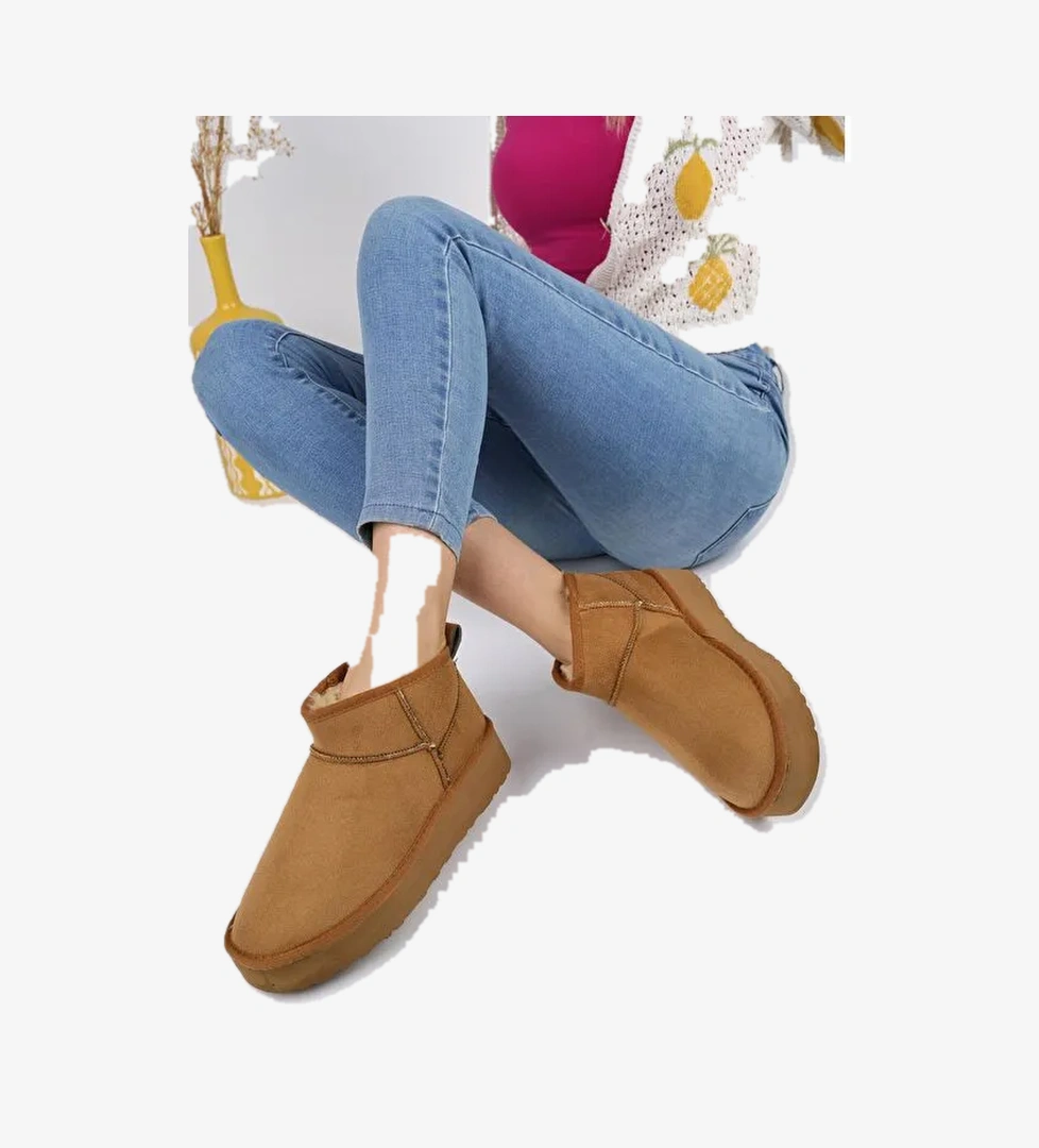 HUG Kadın Kalın Taban İçi Tüylü Günlük Mini Yarım Bot - Görsel 1