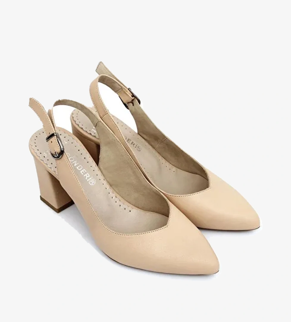 TEN Hakiki Deri Sivri Burun Yüksek Kalın Topuklu Arkası Açık Kadın Yazlık Ayakkabı 24174