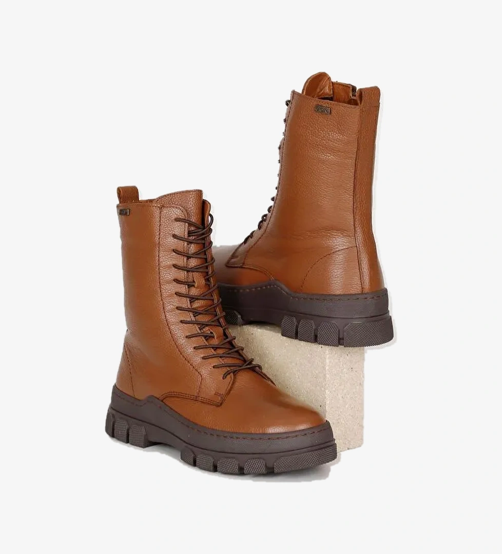 TABA Hakiki Deri Yuvarlak Burun Fermuarlı Bağcıklı Kadın Günlük Bot 55415