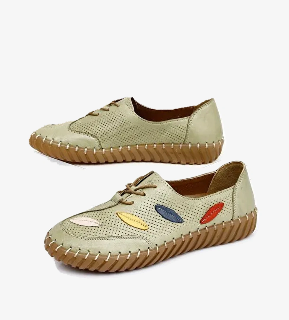 VİZON Hakiki Deri Yuvarlak Burun Düz Taban Kadın Sneaker 45671