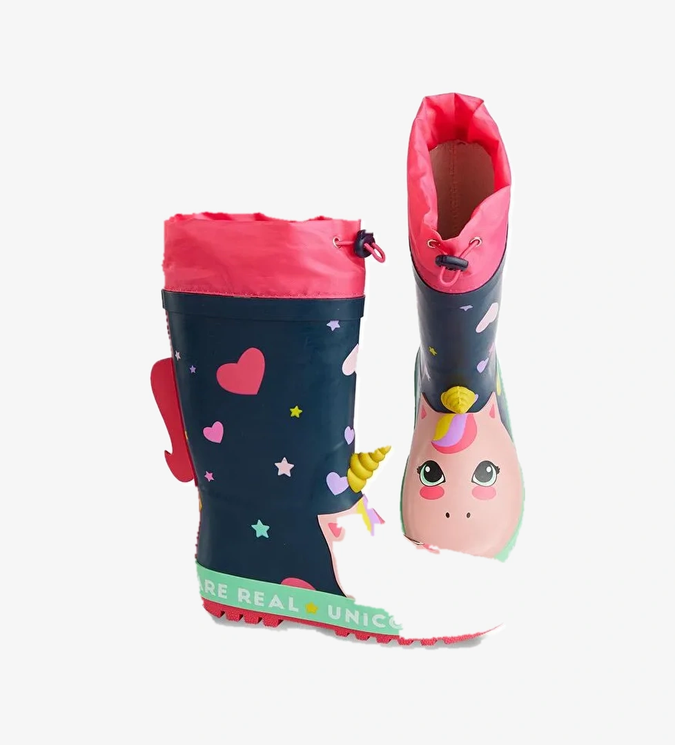 Denokids Kalpli Unicorn Kız Çocuk Lacivert Çizmesi Yağmur Botu model görseli