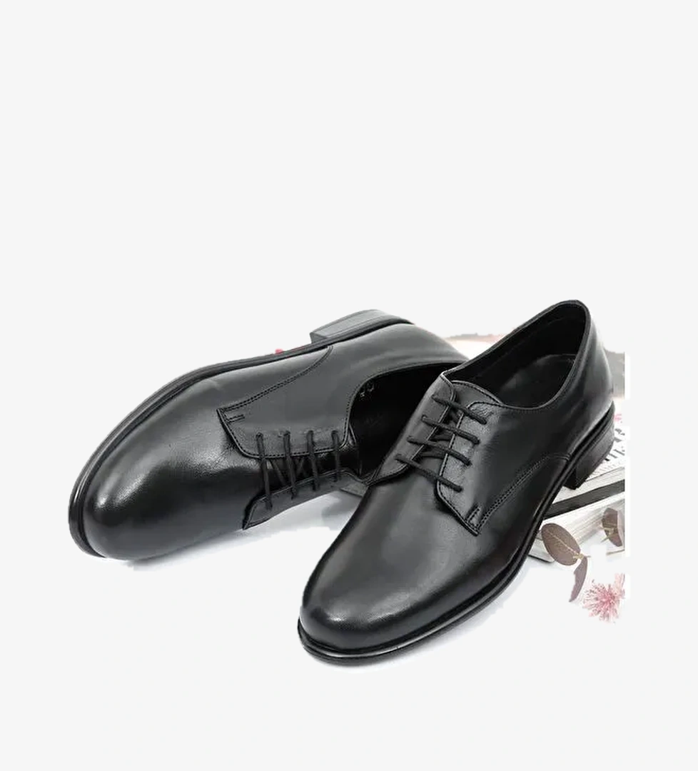 SİYAH Hakiki Deri Yuvarlak Bağcıklı Kadın Ayakkabı 24177 - Görsel 1