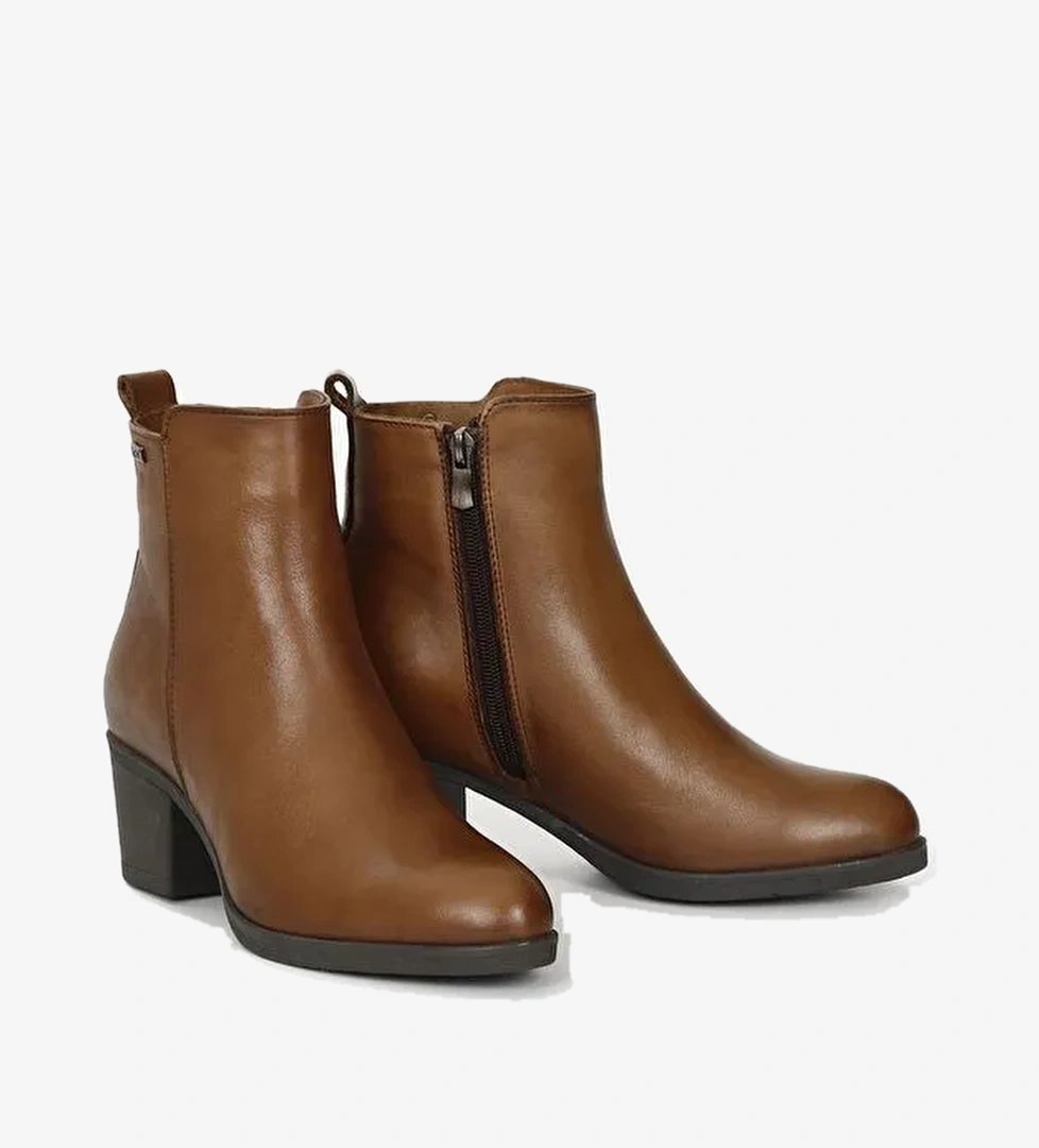 Gonderi(r) Kahverengi Gonderi(r) Hakiki Deri Kadın Fermuarlı Topuklu Bot