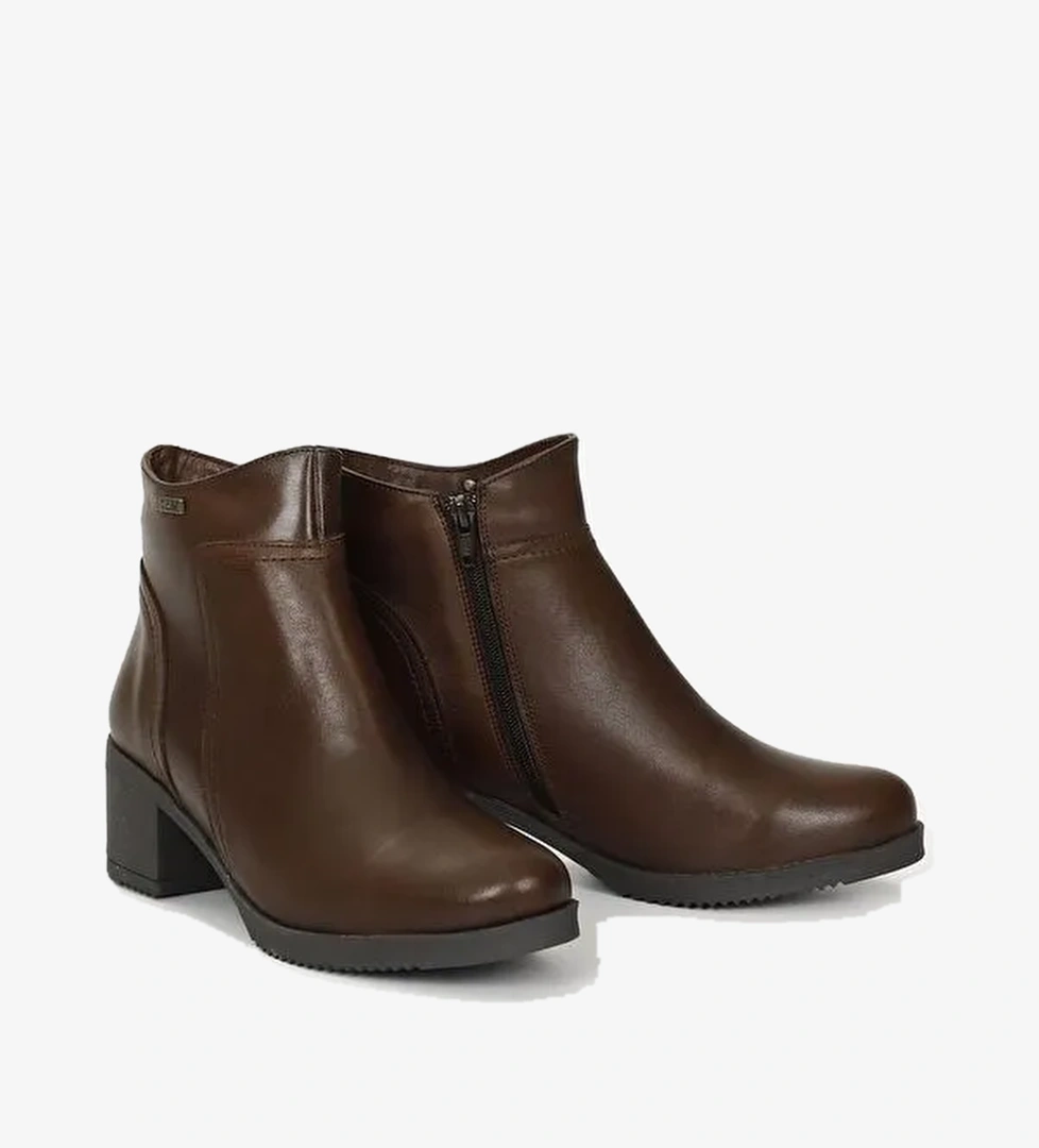 KAHVERENGİ Hakiki Deri Yuvarlak Burun Kadın Günlük Bot 51487