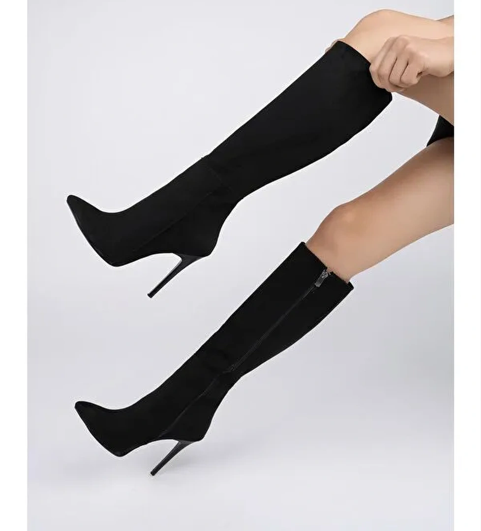 Floransa Kadın İnce Topuklu Sivri Burun Yandan Fermuarlı Çizme - Görsel 1