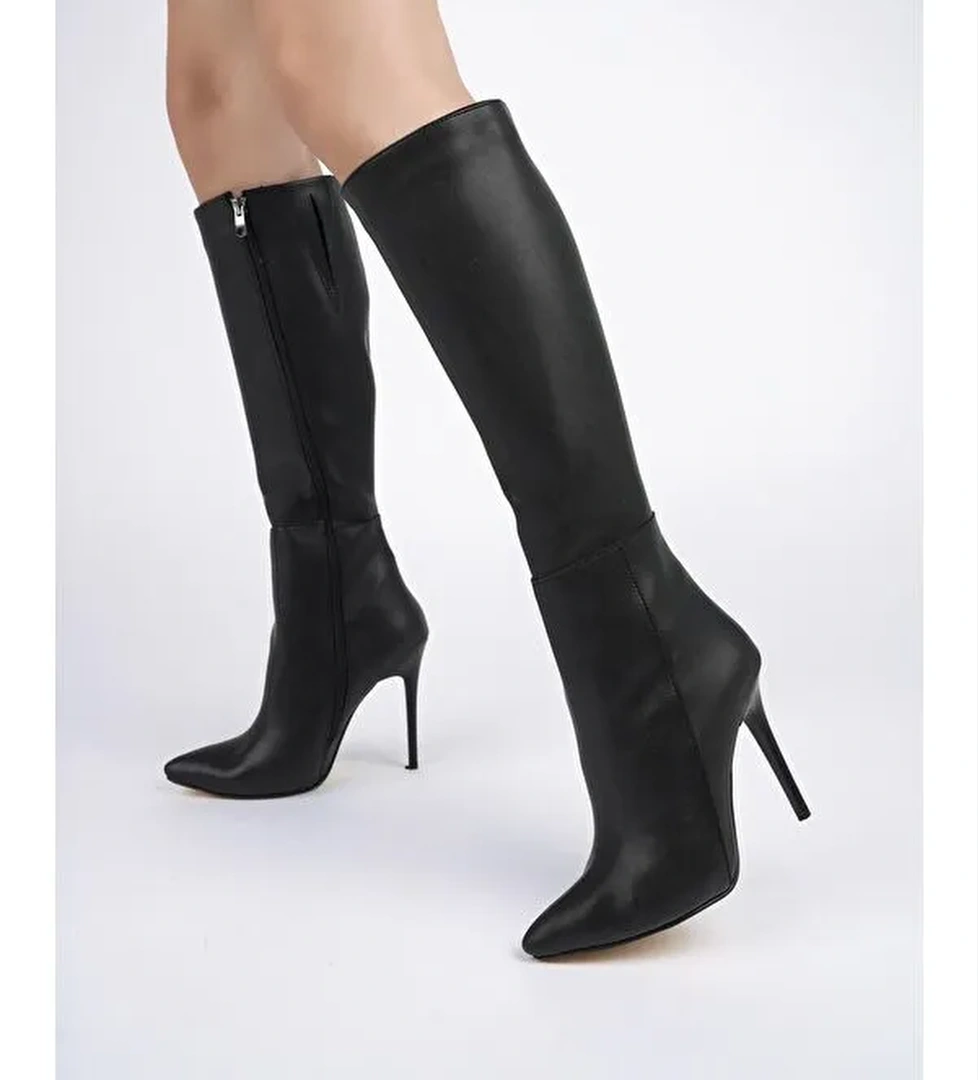 Floransa Kadın İnce Topuklu Sivri Burun Yandan Fermuarlı Çizme
