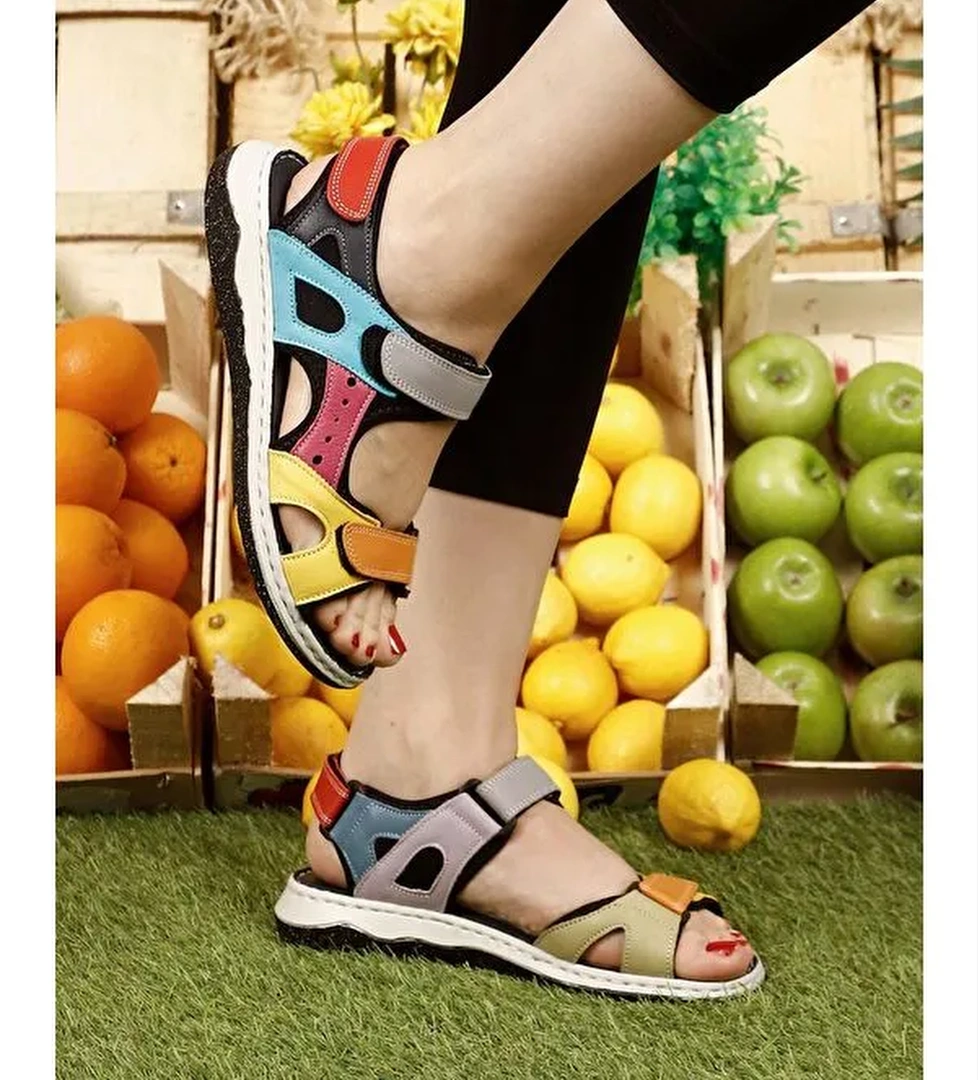 KARIŞIK Hakiki Deri Dolgu Taban Kadın Sandalet 42236 - Görsel 1