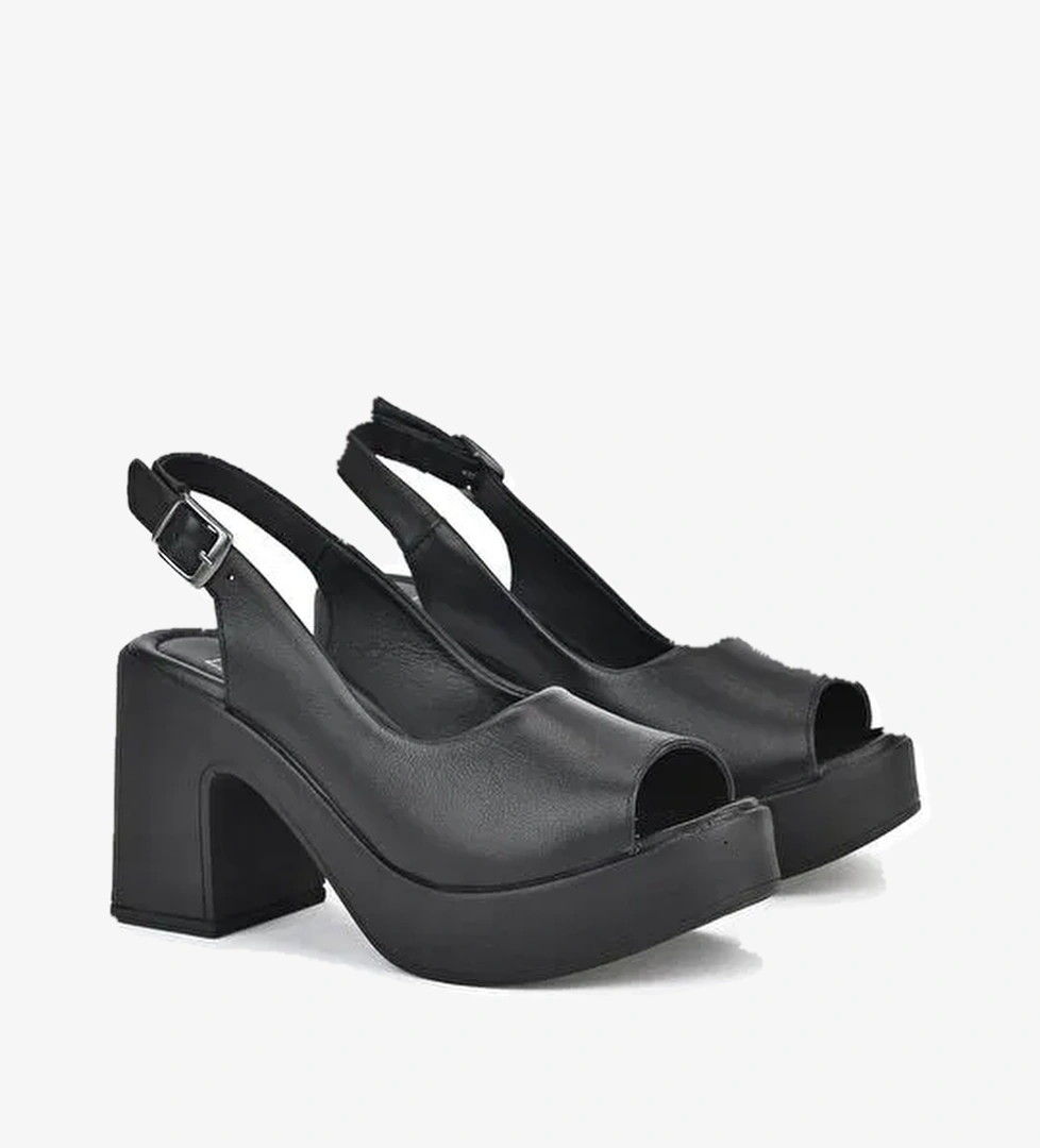 Kadın Hakiki Deri Topuklu Sandalet 131992 28003 Siyah - Görsel 1