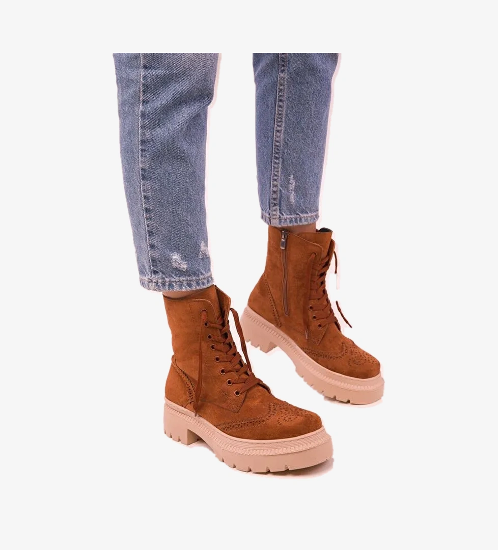 Süet Görünümlü Fermuarlı Kadın Bot