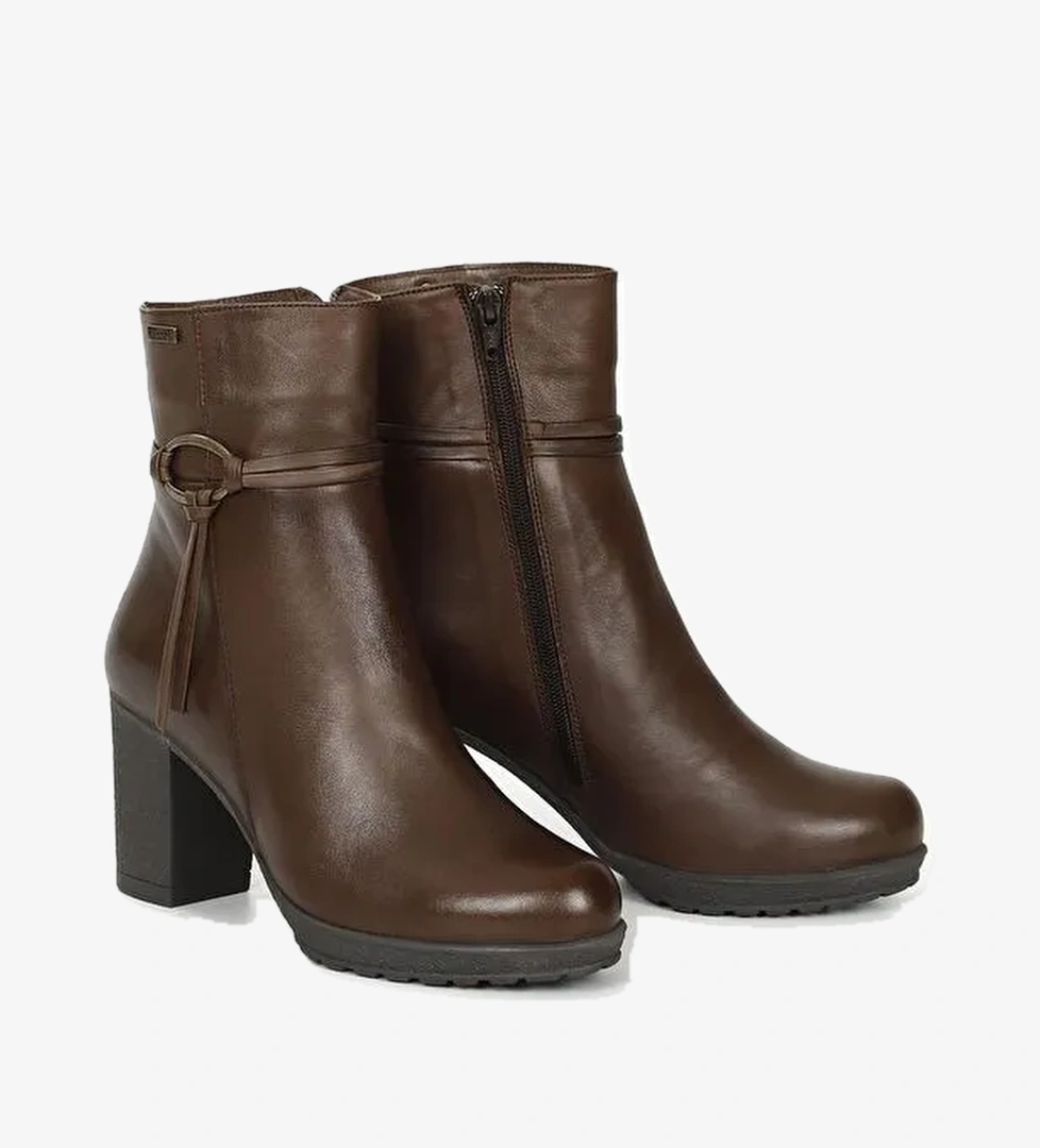 KAHVERENGİ Hakiki Deri Yuvarlak Burun Kauçuk Taban Topuklu Fermuarlı Kadın Günlük Bot 51495