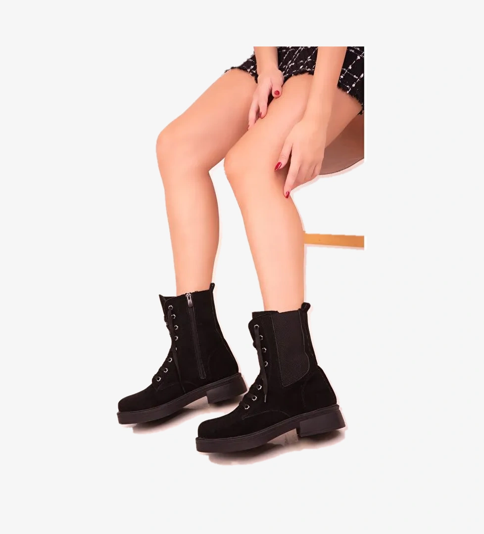 Süet Görünümlü Fermuarlı Kadın Bot - Görsel 1