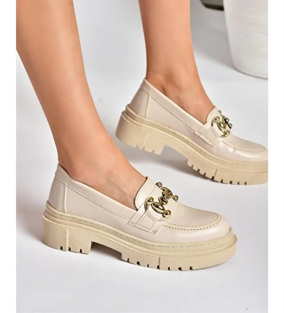 P6520343 Bej Gunluk Kadin Loafer Ayakkabi