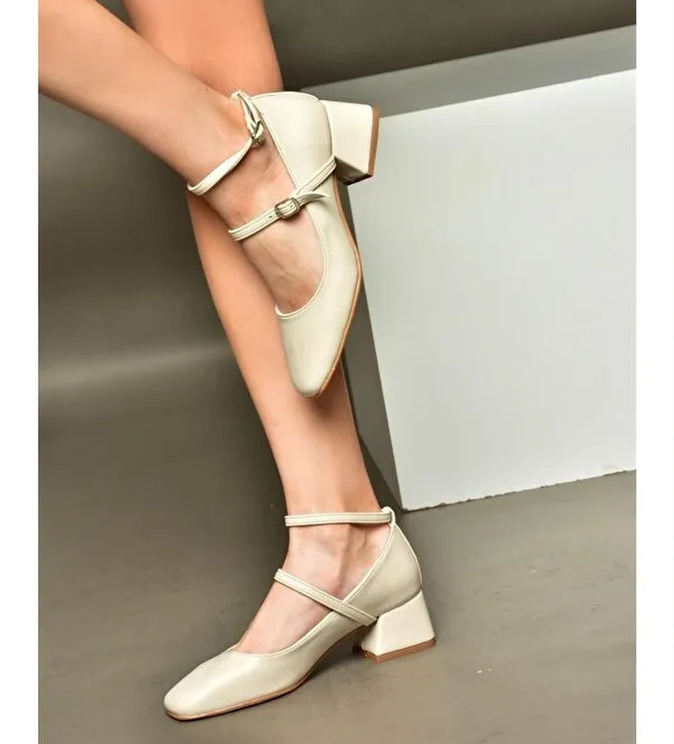 R6540372 Bej Kadın Topuklu Ayakkabı - Görsel 1