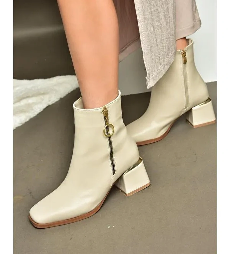 Fox Shoes R5245003 Bej Siyah Kadın Bot model görseli