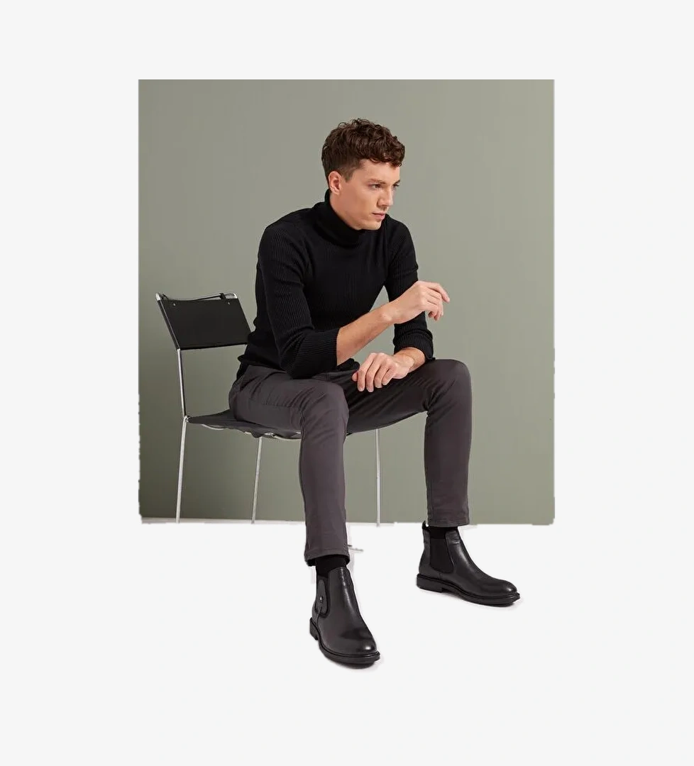 Erkek Hakiki Deri Bot 133447Z204 Siyah - Görsel 1