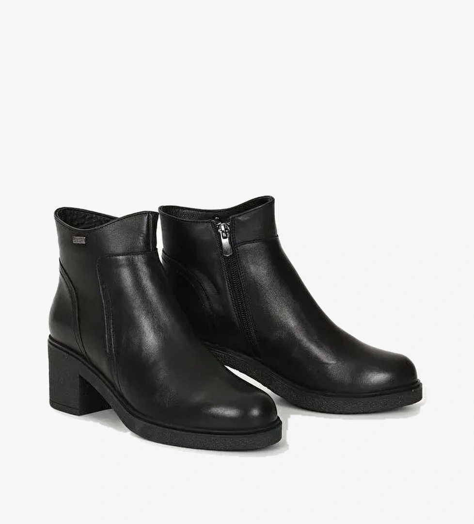 SİYAH Hakiki Deri Yuvarlak Burun Fermuarlı Kadın Günlük Bot 52423 - Görsel 1