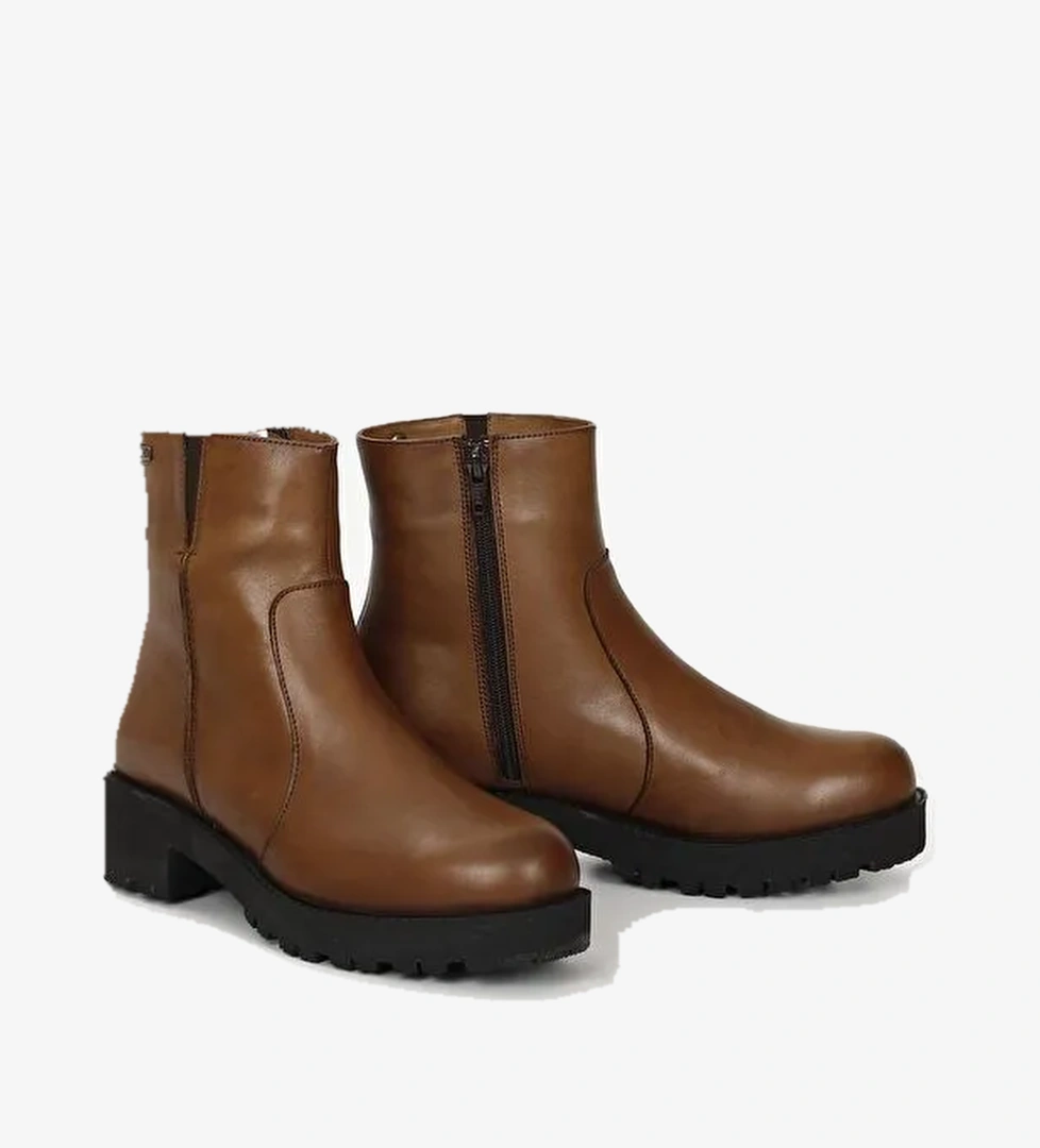 Gonderi(r) Siyah Gonderi(r) Hakiki Deri Topuklu Fermuarlı Kadın Bot