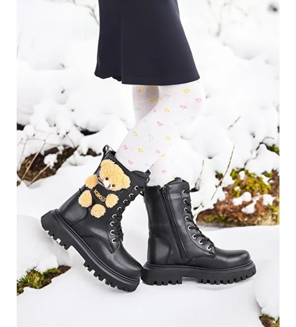 450 Ayıcıklı Fermuarlı Kız Çocuk Günlük Bot Ayakkabı - Görsel 1