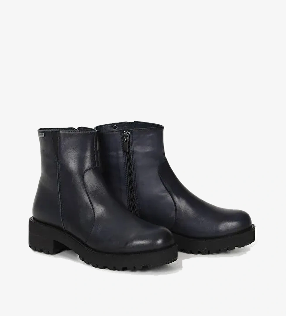 LACİVERT Hakiki Deri Yuvarlak Burun Topuklu Kauçuk Taban Fermuarlı Kadın Günlük Bot 52421