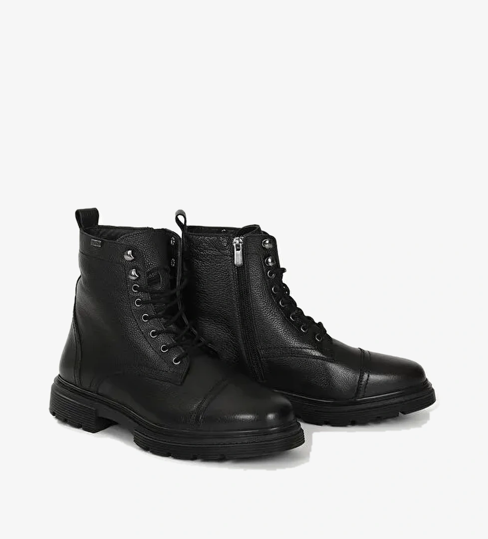 SİYAH Hakiki Deri Fermuarlı Bağcıklı Erkek Postal Bot 81501