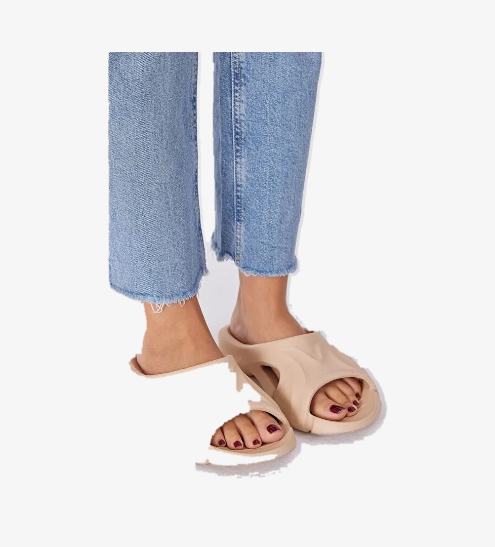 Unisex Krem Desenli Kalın Tabanlı Eva Terlik