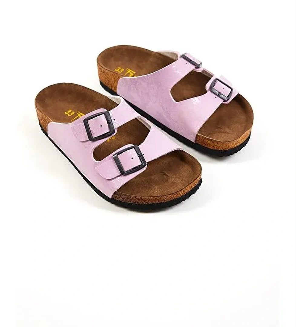 Çocuk Unisex Lila Rahat Kalıp Poli Taban Çift Tokalı Nubuk