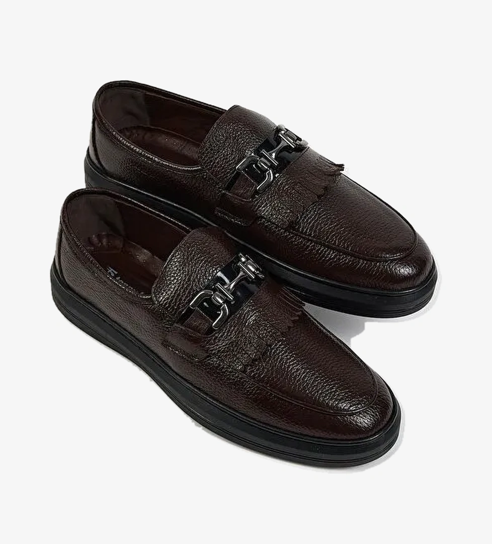 Erkek Kahve Rahat Kalıp Deri Erkek Loafer