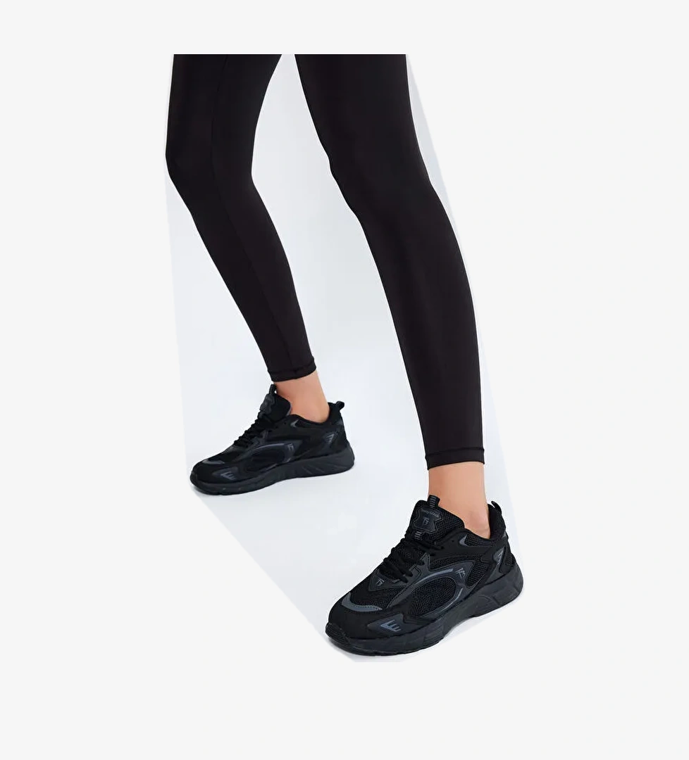 Unisex Siyah Füme Rahat Kalıp Yüksek Faylon Taban Bağcıklı Spor Ayakkabı - Görsel 1