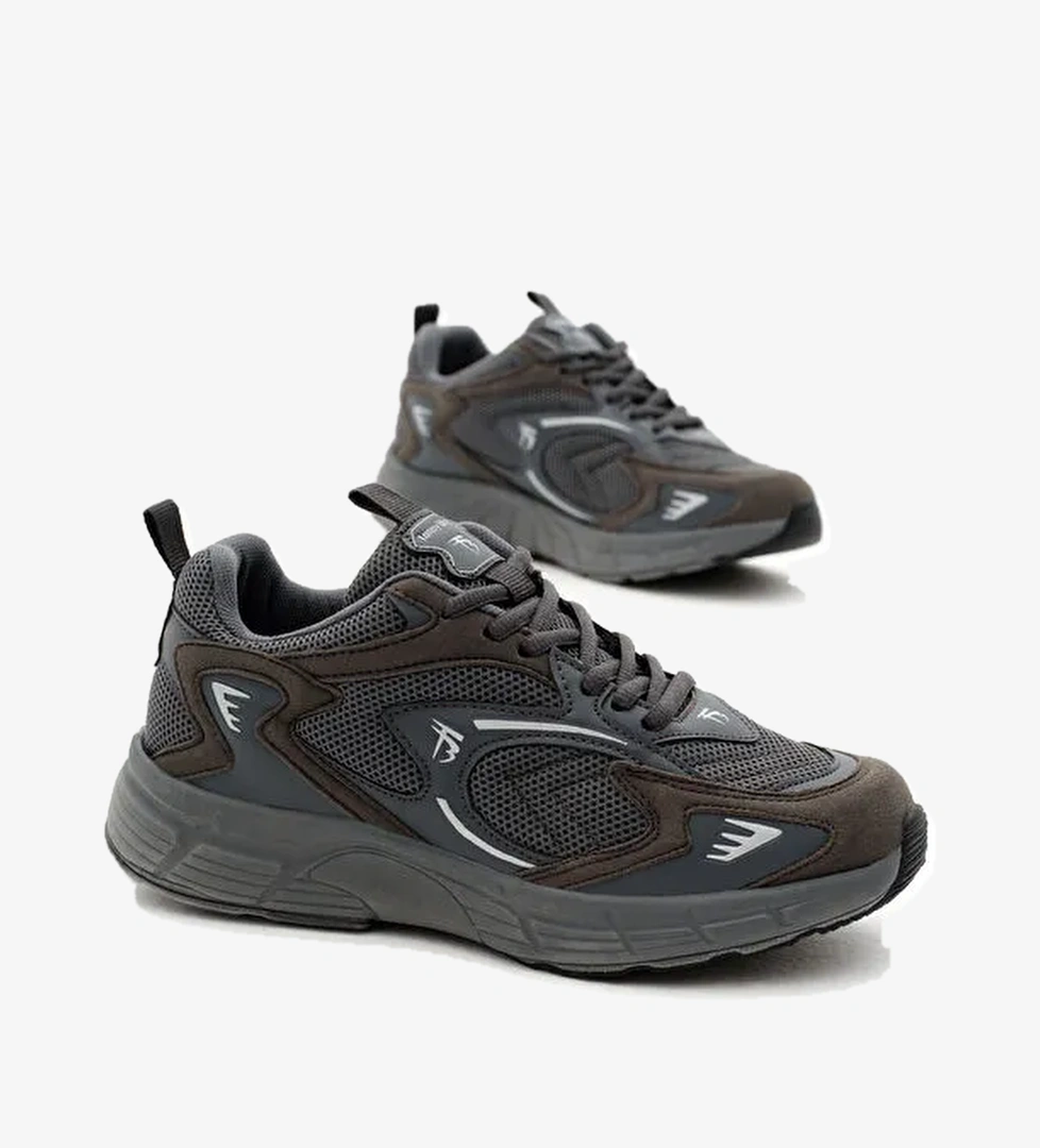 Unisex Füme Rahat Kalıp Yüksek Faylon Taban Bağcıklı Spor Ayakkabı