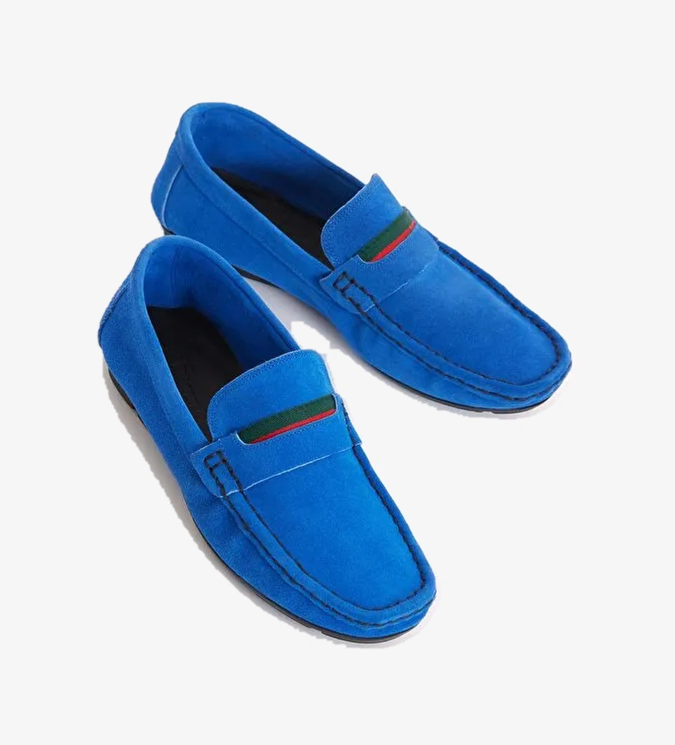 Tonny Black Erkek Mavi Önü Ve Arkası Şeritli Süet Hakiki Deri Loafer model görseli