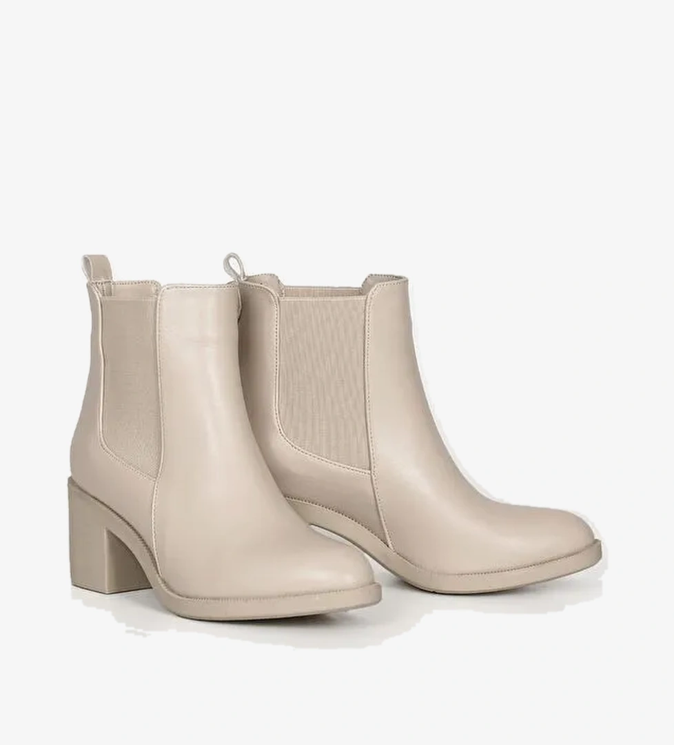 BEJ Yuvarlak Burun Topuklu Kadın Günlük Bot 35763