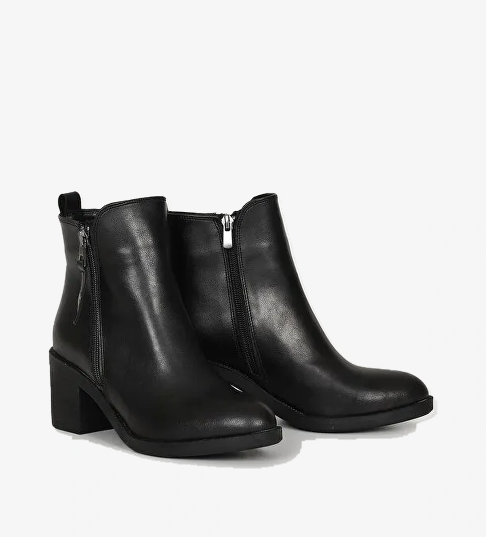 SİYAH Yuvarlak Burun Topuklu Fermuarlı Püsküllü Kadın Günlük Bot 35764