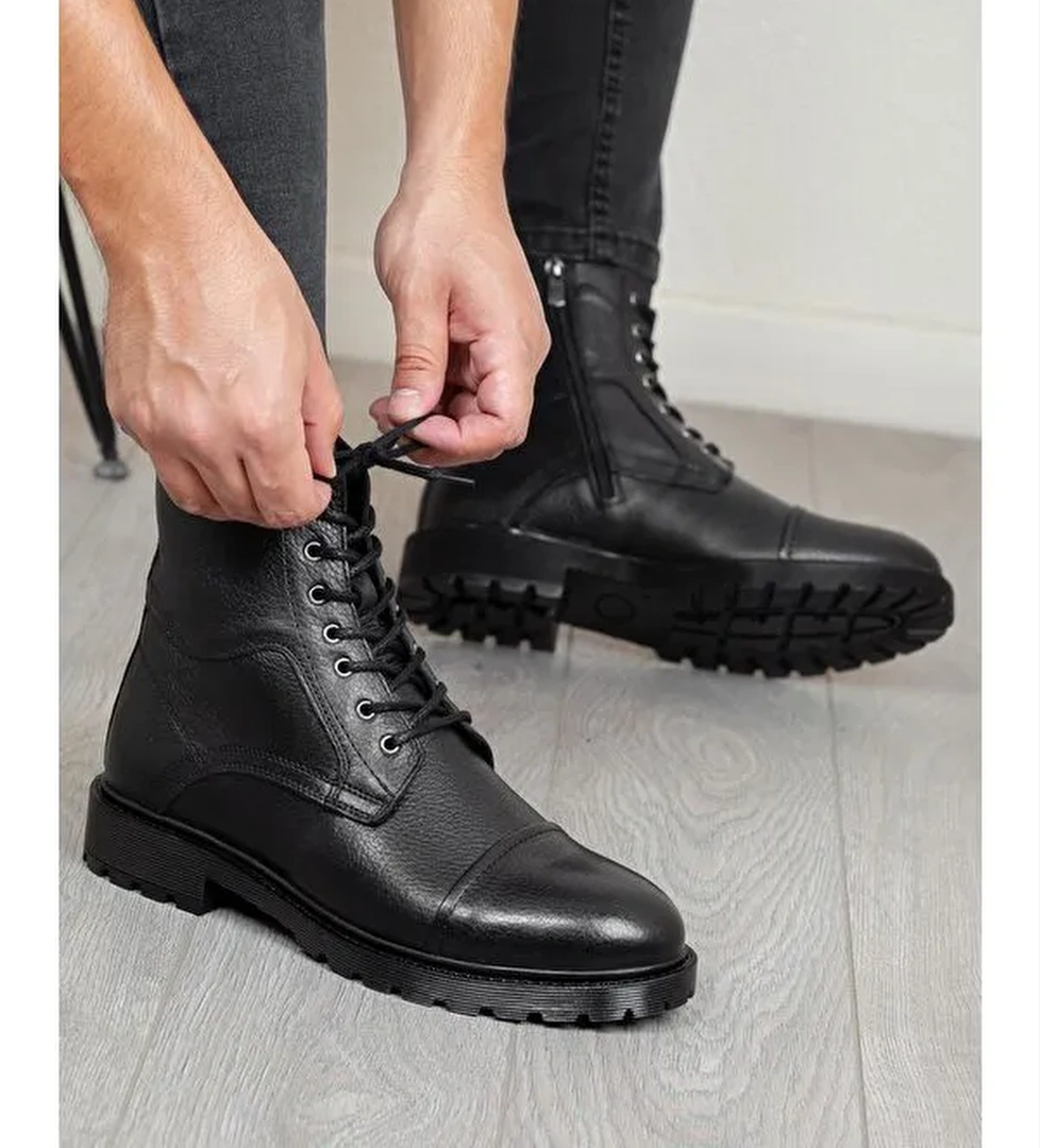 D402 Hakiki Deri Soğuk Geçirmez Kışlık Erkek Bot Kauçuk Taban - Görsel 1