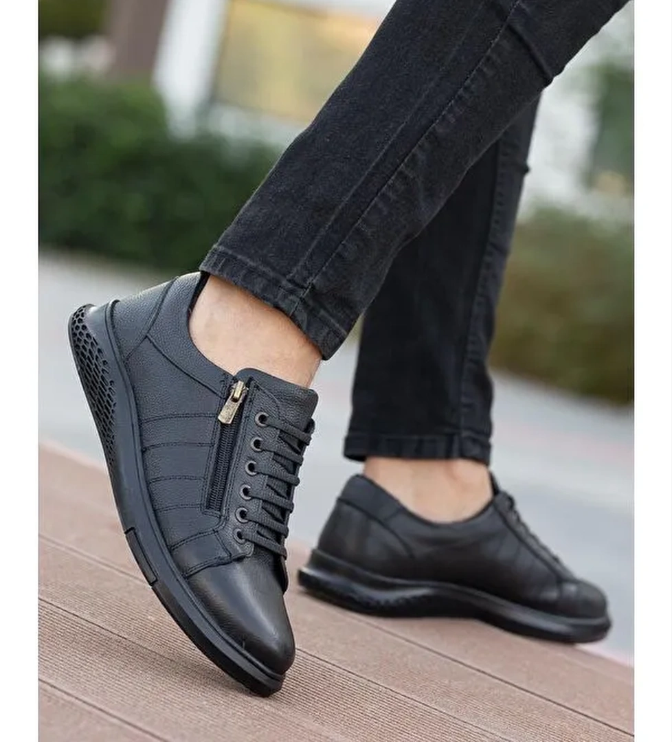 D262 Günlük Ortopedik Hakiki Deri Erkek Ayakkabı Siyah - Görsel 1