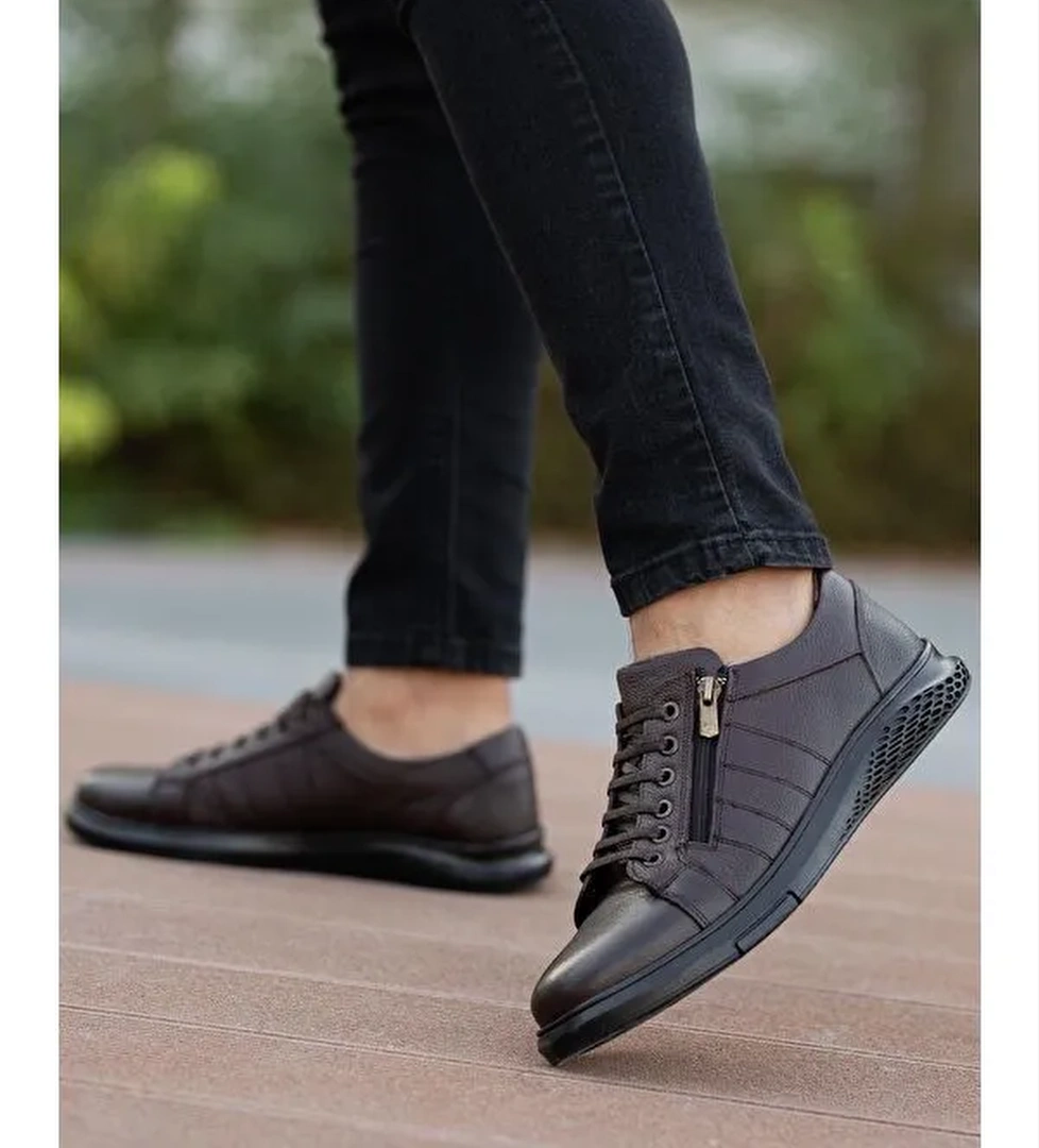 D262 Günlük Ortopedik Hakiki Deri Erkek Ayakkabı Kahverengi